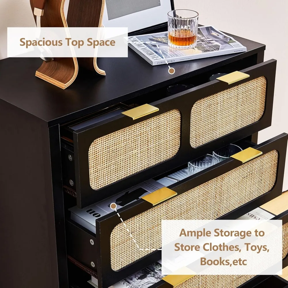 مجموعة من خزائن خشبية من الروطان بمقابض معدنية وخزائن تخزين لغرفة النوم #5