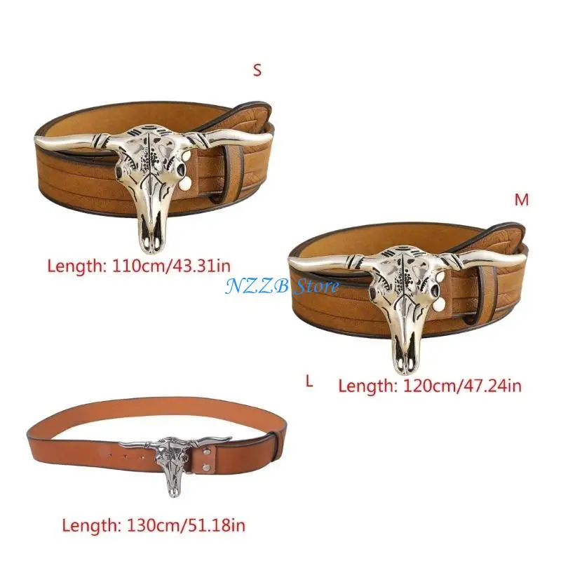 T21F الكبار بولي Leather حزام خصر من الجلد مع ستيريو الثور رئيس مشبك مقاومة للاهتراء حزام خصر للرجال المراهقين معطف بنطلون #6