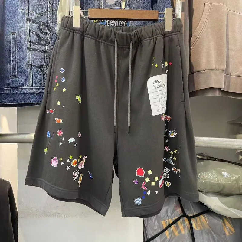 

Summer American Sle Printed Loose Casual orts Vintage High Street Five-Point Pants Fun Card Stiers Cotton orts