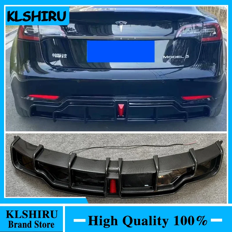 Per Tesla Model 3 2018-2023 4-Door paraurti posteriore diffusore labbro ABS fibra di carbonio Look Car Boot Splitter Guard Spoiler Plate