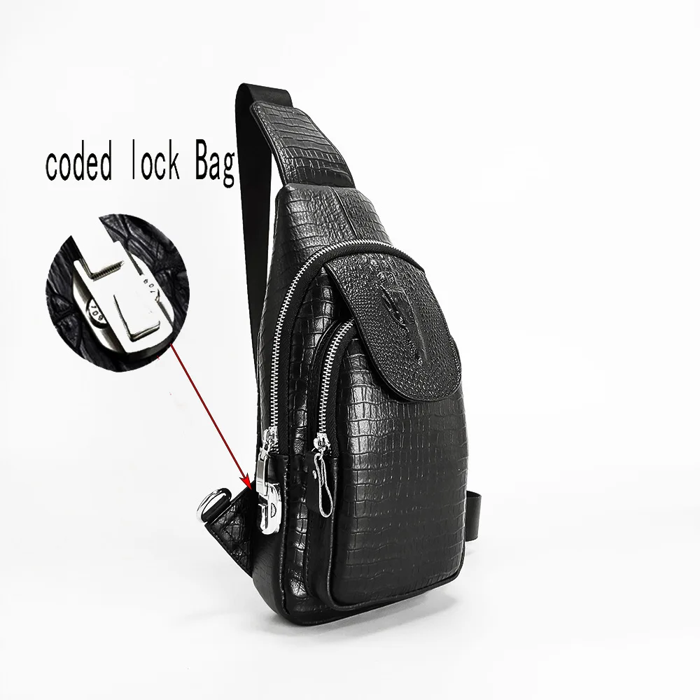 

Trendy And Fashionable Bag Password Lock Men's Genuine Leather Chest Crocodile Pattern Top Layer Cowhide Travel Small Single