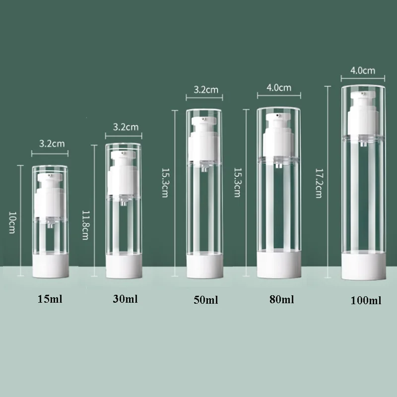 15-100 مللي زجاجات إعادة الملء بدون هواء قابلة لإعادة الملء غسول فارغ/زجاجة رذاذ زجاجات السفر مضخة أداة حاوية مستحضرات التجميل