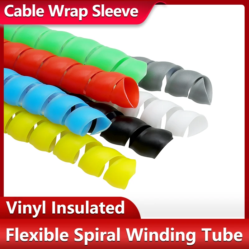 

1~10m Black Flexible Spiral Winding Tube Cable Wrap Sleeve Diameter 8mm ~ 20mm Cover Tubing Pipe Wire Protector Line Organizer