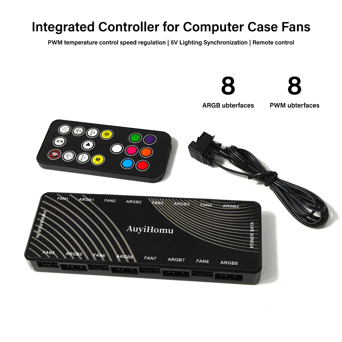 

Концентратор охлаждающего вентилятора, поддерживающий контроль освещения ARGB и контроль температуры ШИМ. Поставляется с пультом, но без батареек.