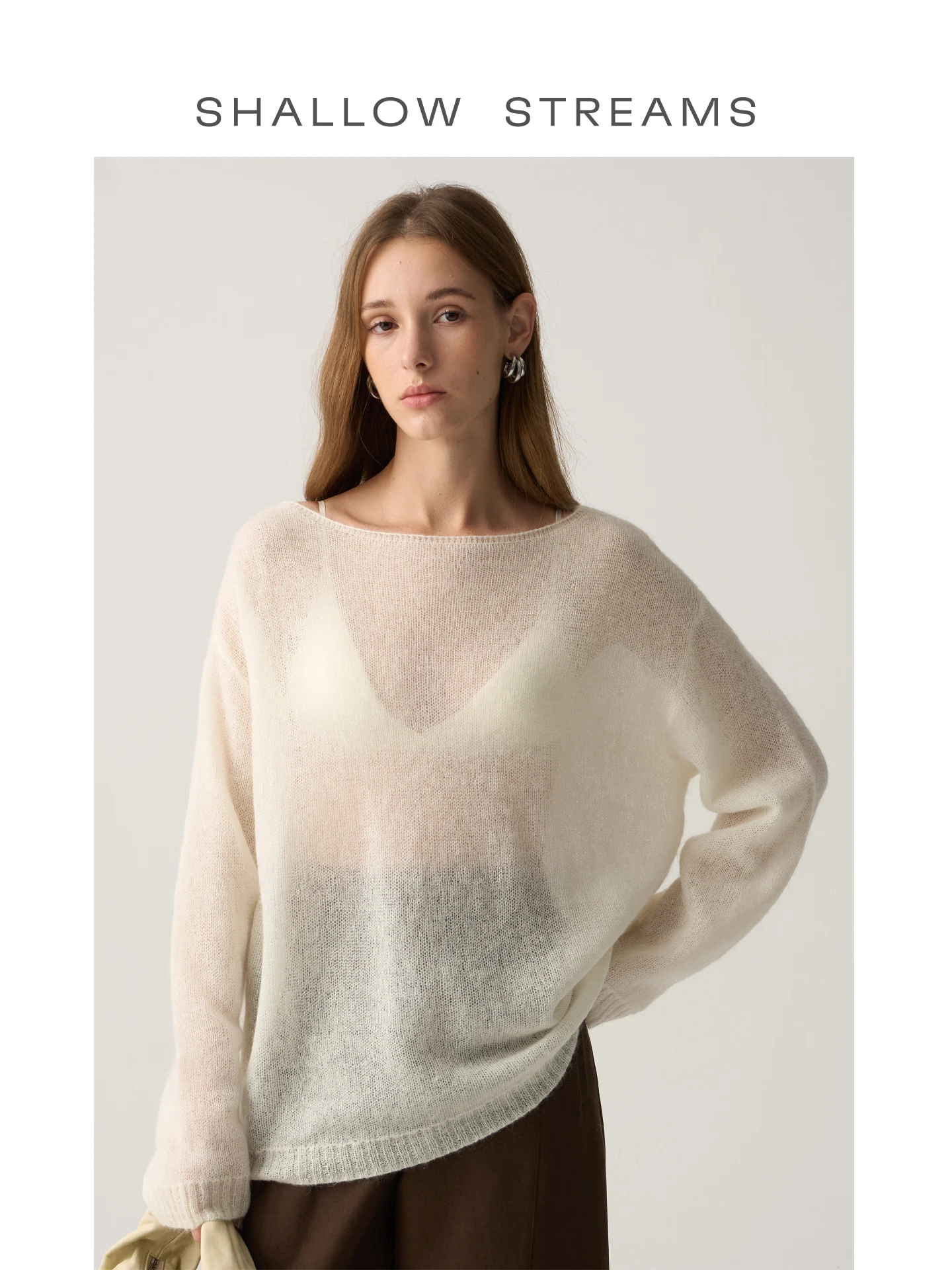 

Вязаный свитер с медленными стрелками, ленивые волосы, прозрачный трикотаж, свободная накидка, осенний сезон, женская мода