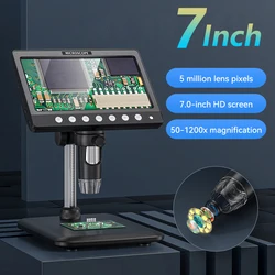 Microscopio a moneta digitale IPS da 7 pollici 5MP 50X-1200X lente d'ingrandimento con supporto Video microscopio a saldatura per riparazione elettronica 8 leds