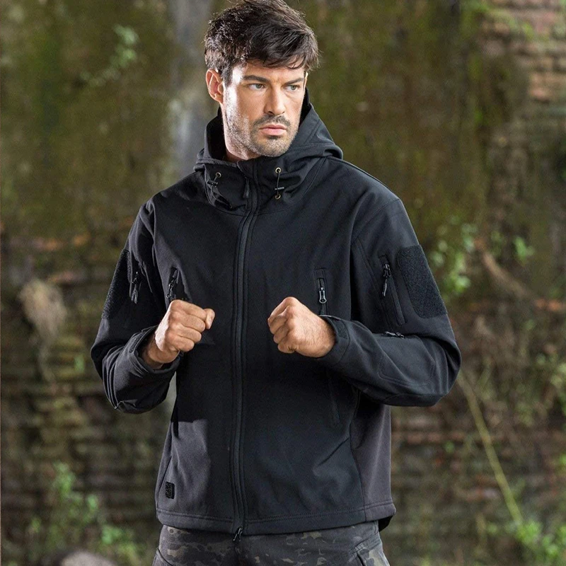 TRVLWEGO 남성용 전술 재킷, 사냥 코트, 트레킹 야외 스포츠, 소프트 쉘 후드, 겨울 군사 캠핑 하이킹 의류 