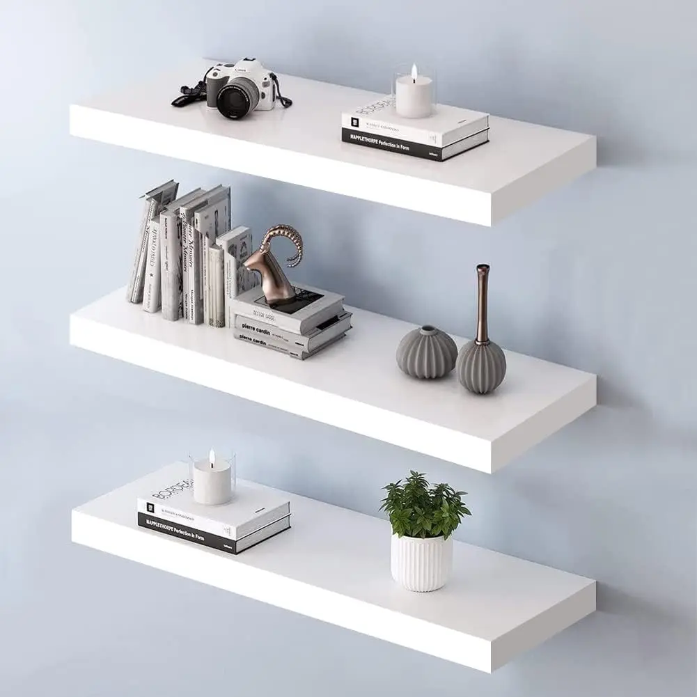Wooden Floating Wall-mounted Storage Shelves for Home Decor Organizers for Bedrooms Living Rooms Offices
