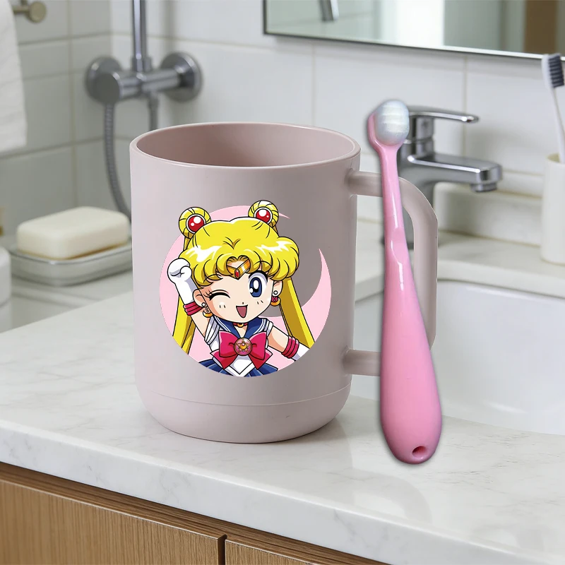 Sailor Moon 2pcs Toothbrush Cup with Toothbrush for Boys Girls Anime Cartoon Cute Tooth Glass Portable Fashion Mouthwash Cups