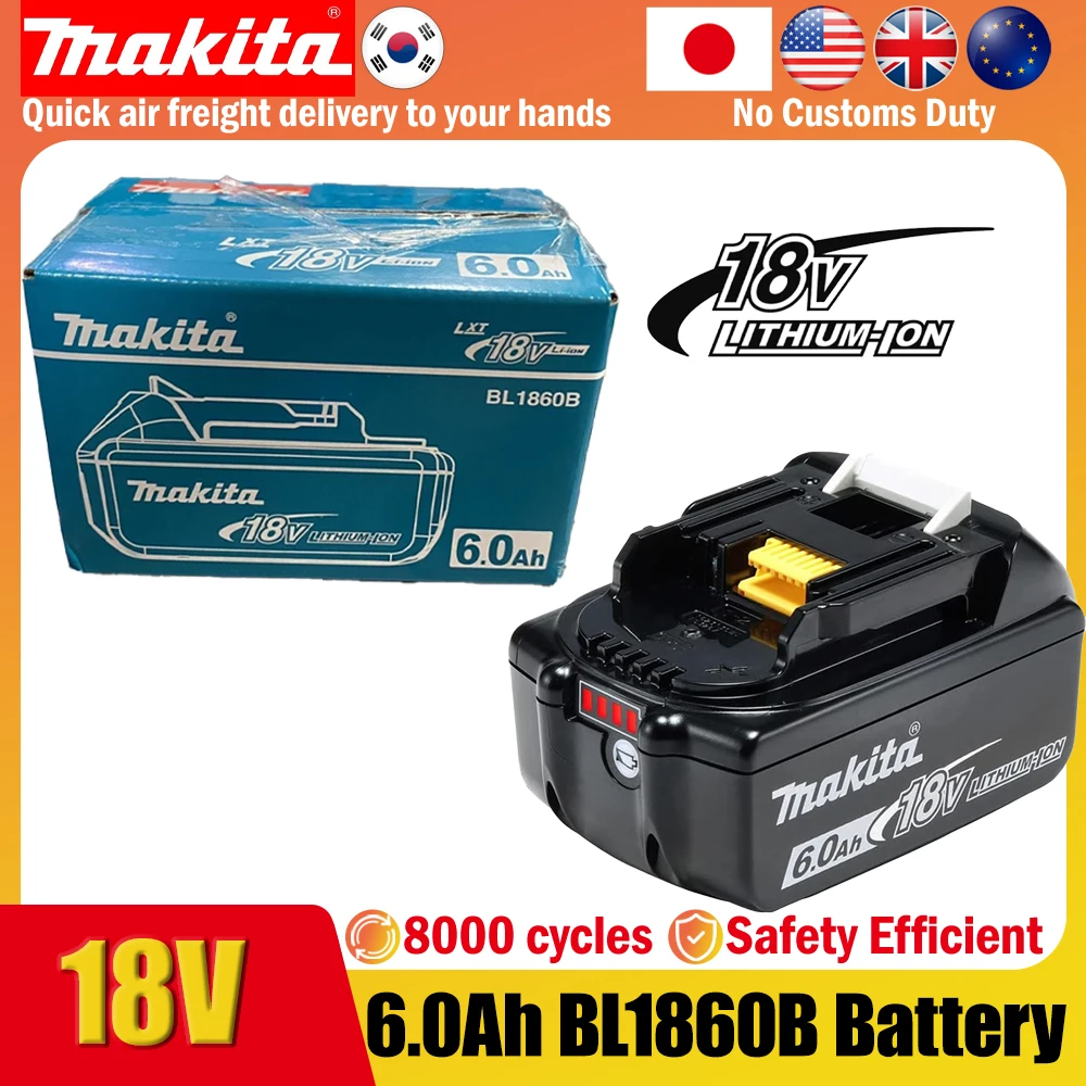 

100% Original Makita 6Ah 18V battery replaceable DTW700 DGA404 DDF487 DTD173 DHP488 BL1830B BL1850B power tools Makita18V‍♂️