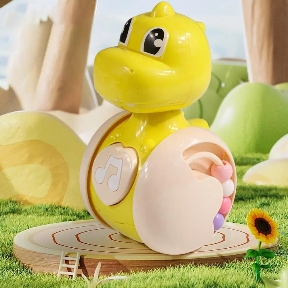 Sliding Dinosaur Tumbler Toy Rattle Beads Interactive Rocking Rolling Toy, Early Developmental Grasping Sensory Education Toys
