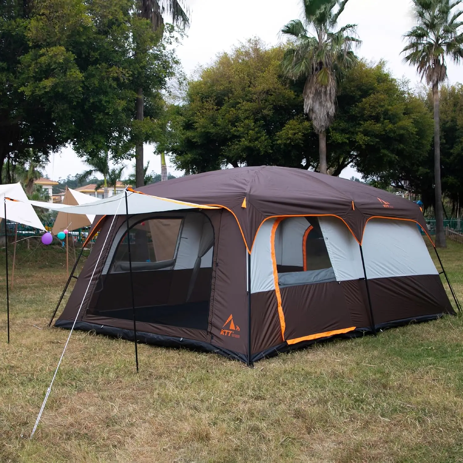 Tenda 10-12-14 persone (B), tende per cabina familiare, 2 camere, 3 porte e 3 finestre con