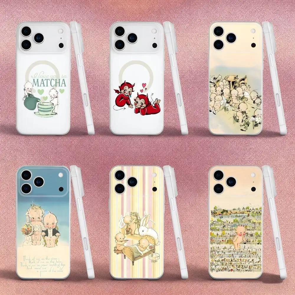 귀여운 K-Kewpie 천사 폰 케이스 아이폰 17,16,15,14,13,12,X,XS,Pro,Max,Plus,E,Air,Mini용 마그세이프 자석 프로스트 클리어