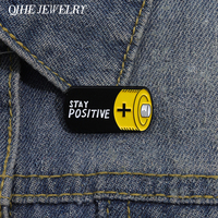 Cartoon Battery Brooch STAY POSITIVE Enamel Pins Creative Funny Design Brooches Shirt Lapel Badges Jewelry Gift for Kids Friends