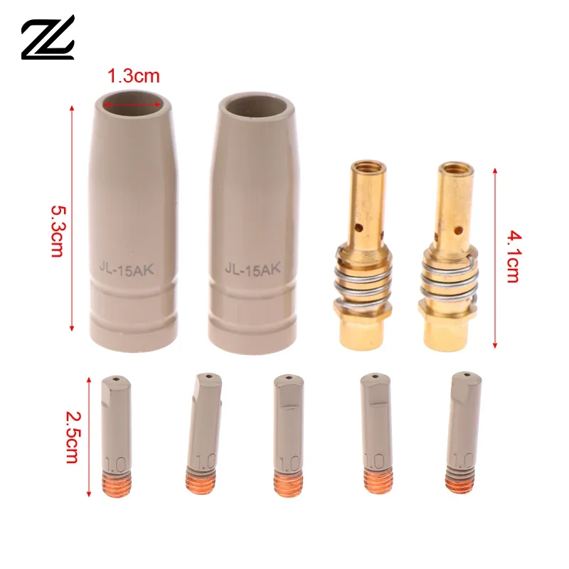 9Pcs 0.8/1.0/1.2mm MIG Torch Gas Nozzle Tip Holder Protection Parts 15AK Welding Torch New Coating Protection Nozzle