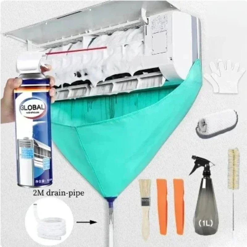 Kit de limpeza de ar condicionado, capa à prova de vazamento, conjunto completo de limpador de ar condicionado com tubo de água, ferramentas limpas sem desmontagem