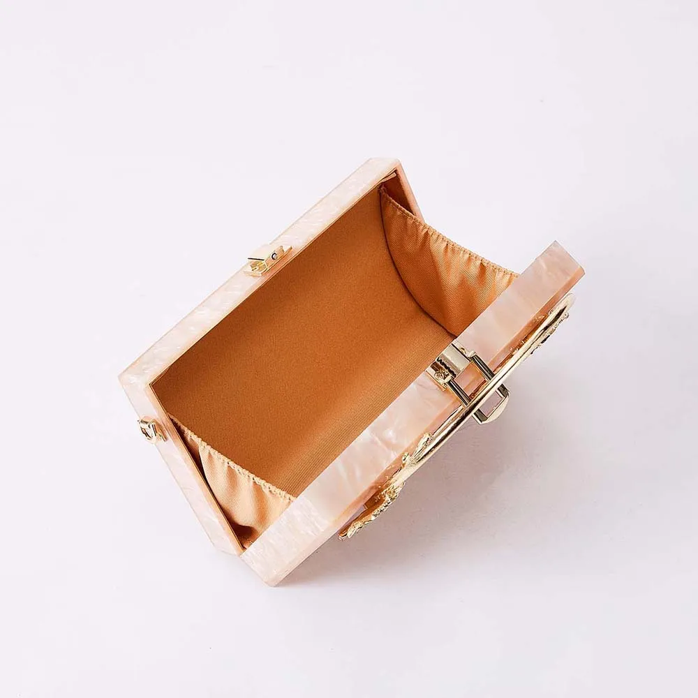 Blumen-Acryl-Abendtasche, Einzel-Schulter-Umhängetasche, Hochzeits-Bankett-Clutch, Kettentasche – Detail 8