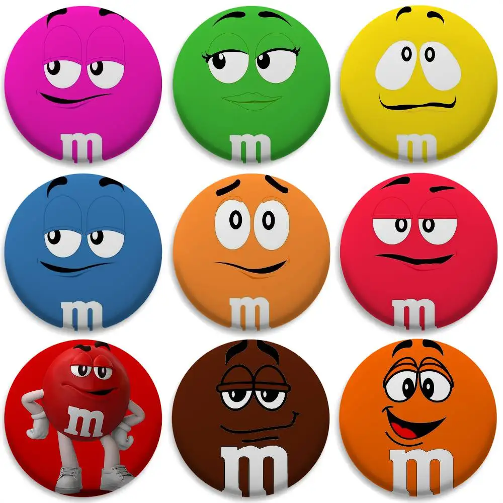 

M-M-MS ChocolateS Badges Round Exquisite Badge Brooches Creative Pins For Clothes Hat Backpack Gift Accessories