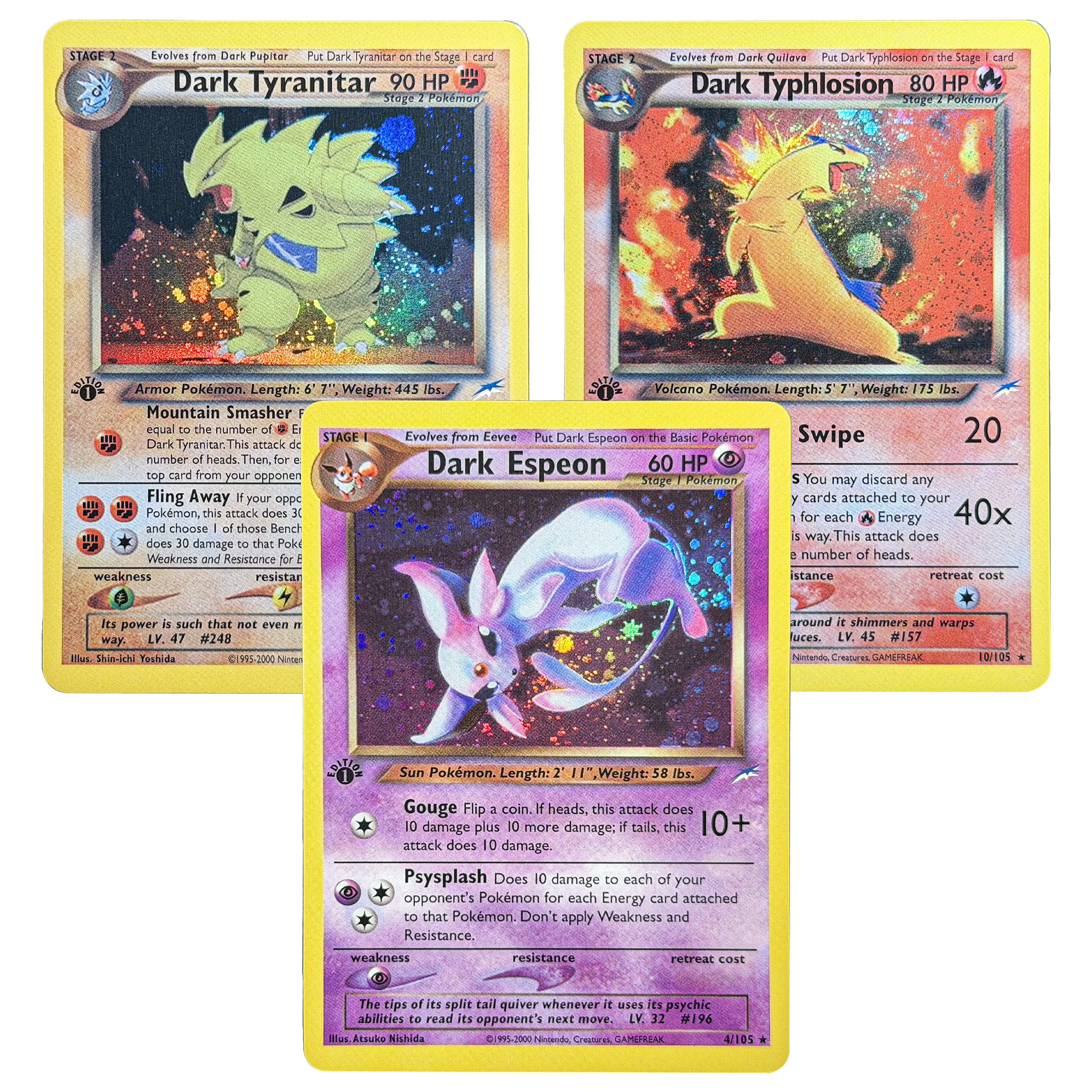 Cartas Proxy Vintage PKM TCG Neo Destiny N4 Full Dark & Light Holo Raras - Conjunto de 15 Peças - Espeon, Lugia, Typhlosion - Cartas de Jogo de Troca PTCG