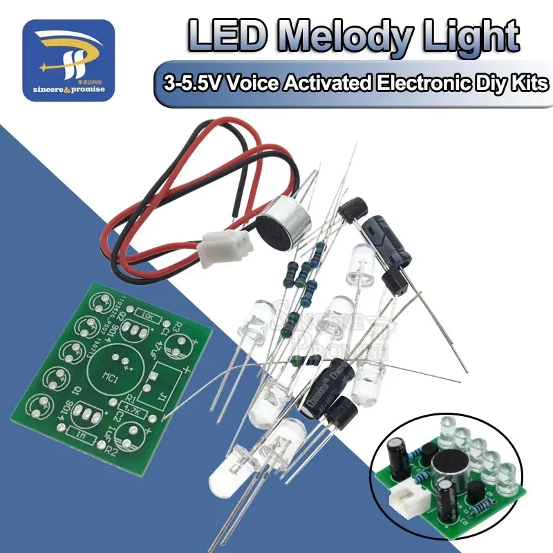 3V-5.5V aktywowana głosem lampa kontrolna LED melodia moduł świetlny DIY elektroniczny zestaw zabawny zestaw produkcyjny nauka laboratorium PCB — zdjęcie produktu 6