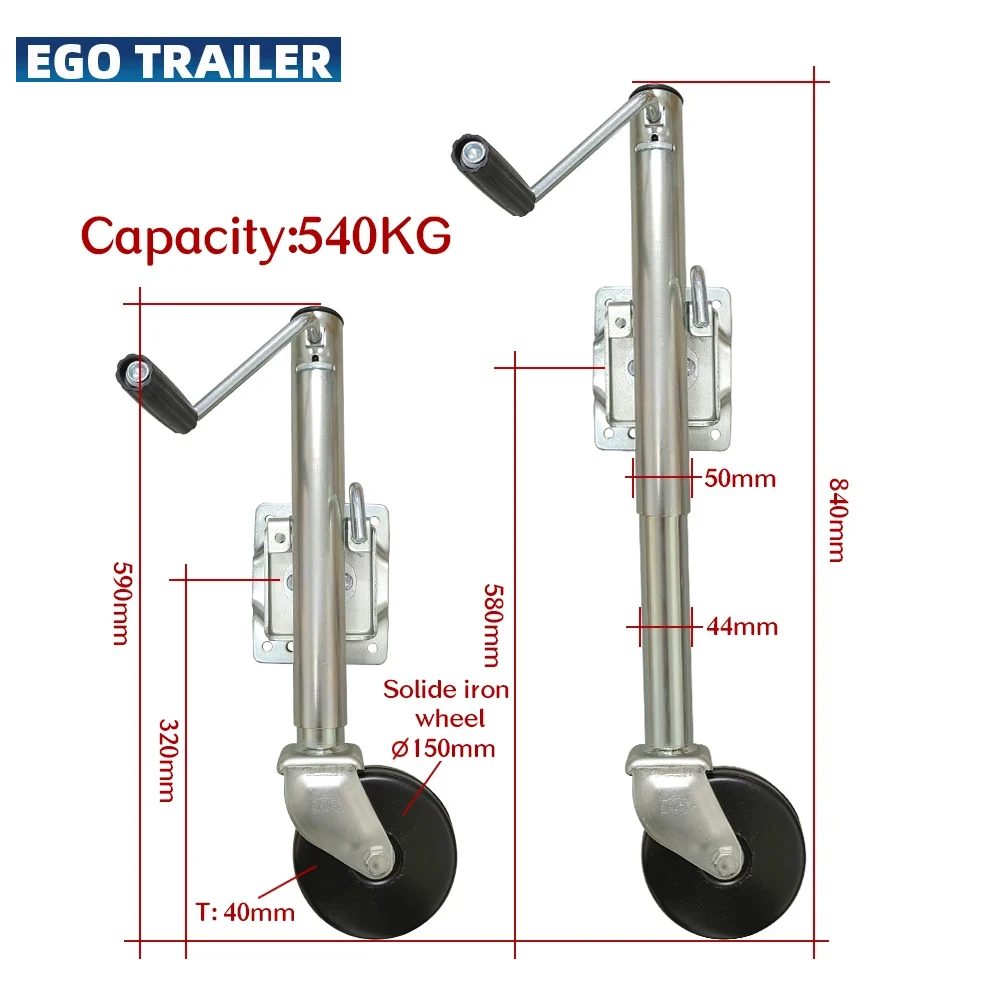 6 Inch Solid Iron Wheel Trailer Sidewind Round Swivel Jack Jockey Wheel With Bolt On CAP 540KG Boat RV Parts Accessories