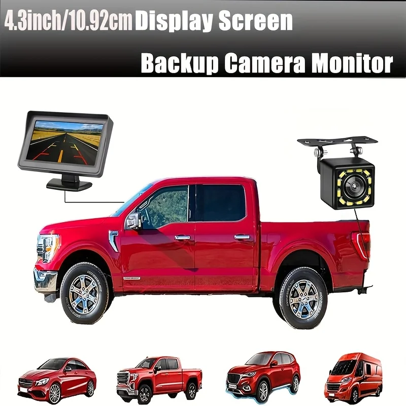 نظام كاميرا الرؤية الخلفية مع ميزات احتياطية، رؤية ليلية، وشاشة 4.3 بوصة، مثالية للسيارات والالتقاطات وسيارات الدفع الرباعي والمعسكر والشاحنات #4