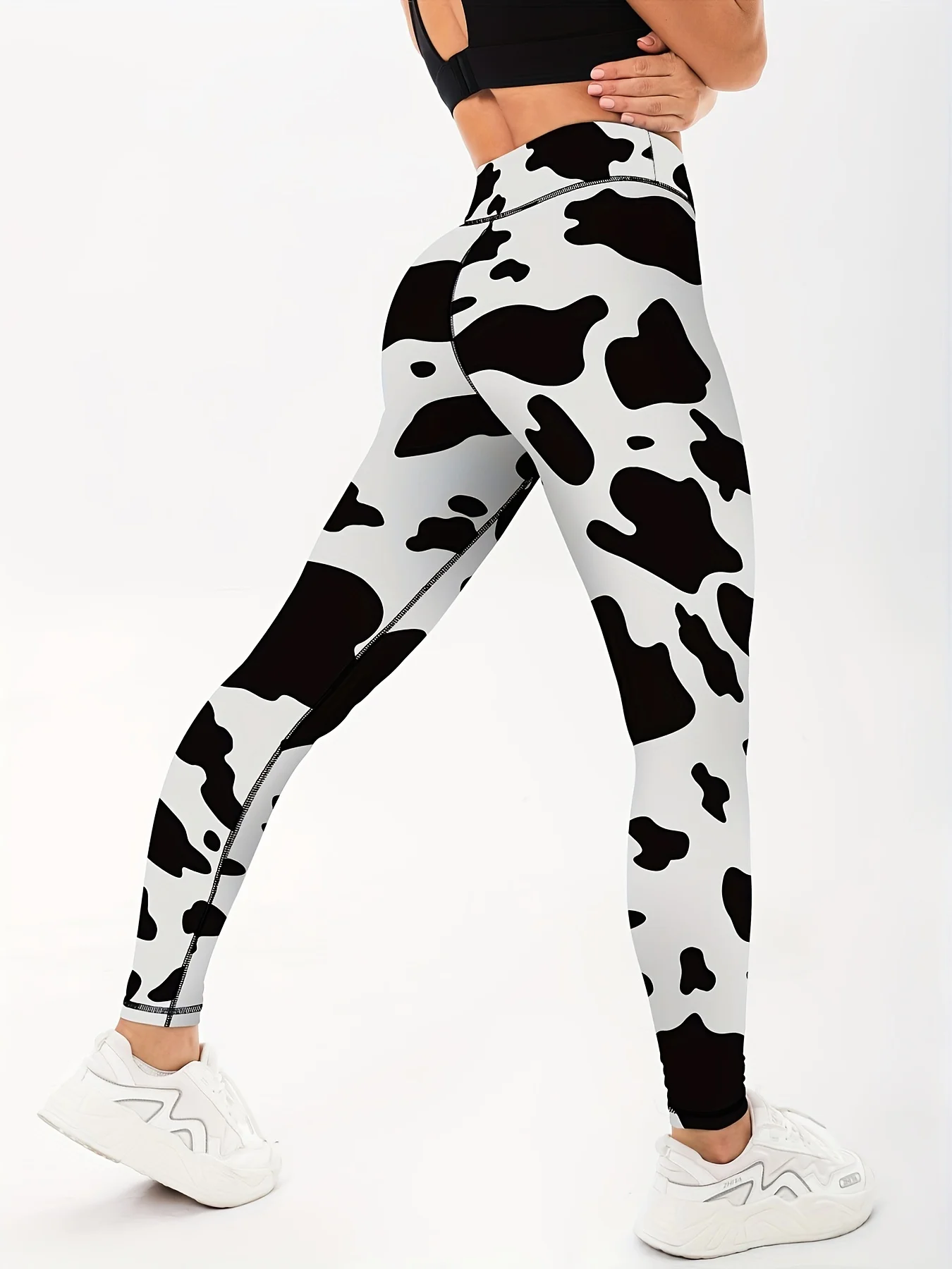 

Fashion Women's Animal Cow Yoga Leggings Fitness High Waist Push ups Exercise Fitness Women's Black &White Printed Yoga Pants