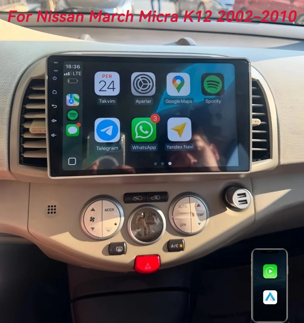 

Автомагнитола Android 16 Carplay для Nissan March Micra K12 2002-2010 с GPS-навигацией, 5G Wi-Fi и мультимедийным плеером