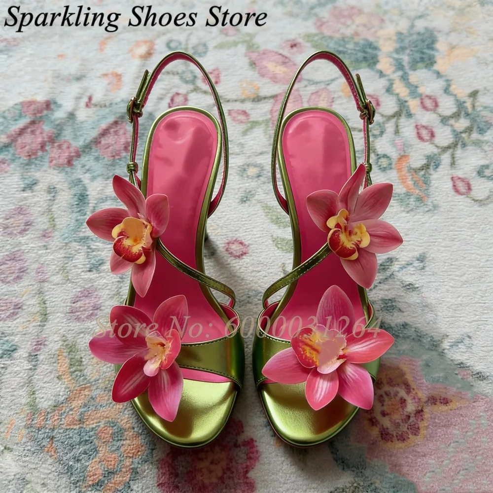 

Pink Foxtail Lily Blossom Heeled Sandals Strappy Open Toe Buckle Strap High Heels Spring Summer Tourism and Vacation Shoes 2026