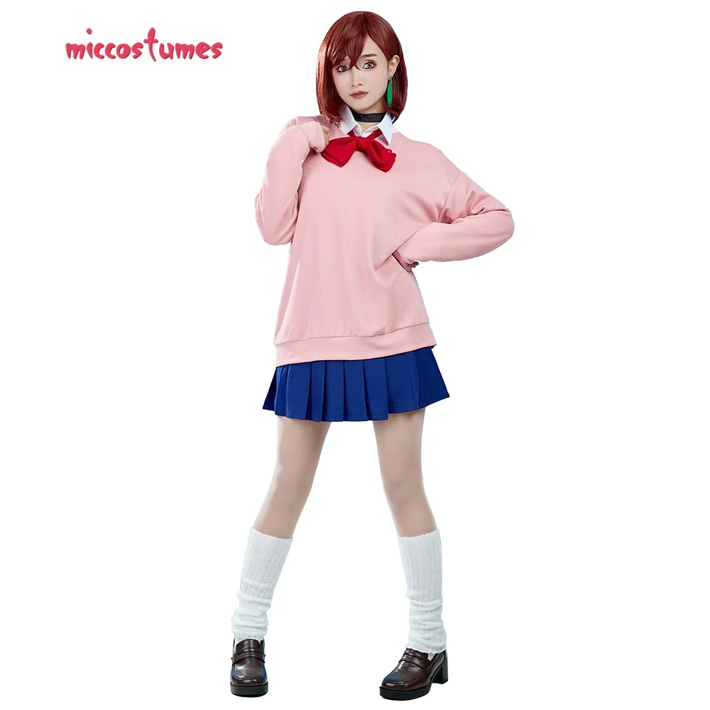 Miccostumes Women's Momo Cosplay Costume School Uniform Shirt Blouse Set with Pleated Skirt Bowtie