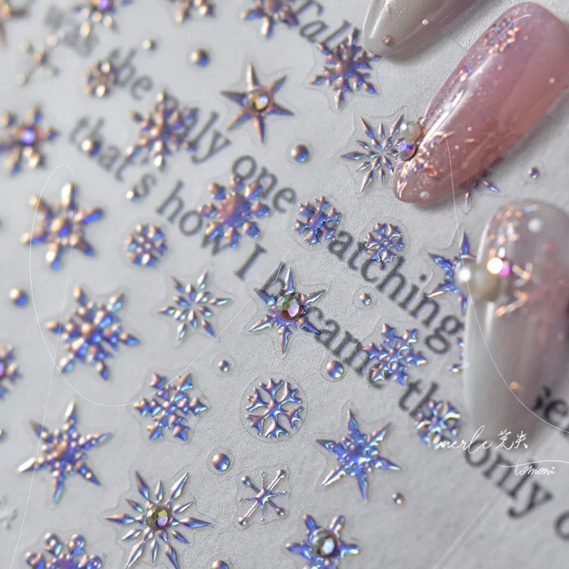 5D Laser Star Moon Snowflake Shiny Rhinestone Embossed Relief Self Adhesive Nail Art Decoration Sticker Manicure Decals