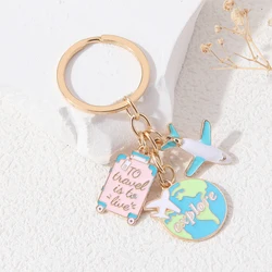 Cute Plane Earth Explore Keychains Luggage Box Key Rings For Women Men Adventurer Bast Friendship Gift Handmade DIY Jewlery