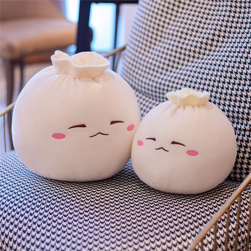 Cute Plush Steamed Stuffed Bun Cartoon Lifelike Emotional Bao Zi Plush Chinese Food Pillow Cushion Kids Toys