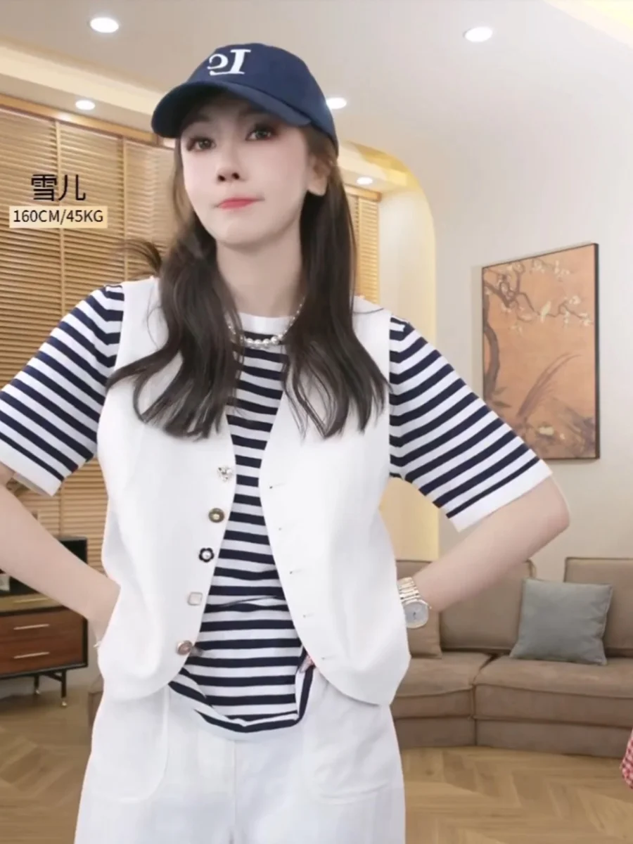 

Healing Summer Versatile Faion mat Color Blo Slimming Women's Vest Jaet round Ne Single Button Closure Regular...