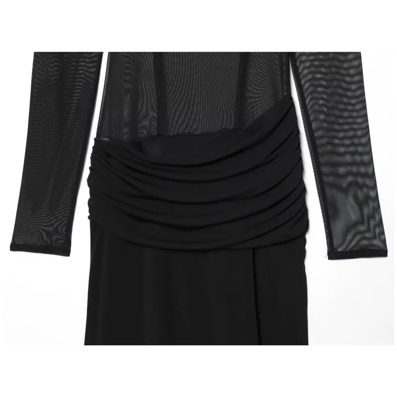 Printemps automne femmes robe fluide combinée décontracté élégant mince drapé femmes longue robe semi-transparente mode femme robe de soirée