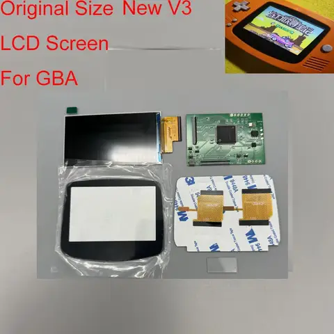 GBA 하이라이트 밝기 LCD 용 V3 IPS LCD 화면 GBA 쉘 용 용접 없음 원래 크기 화면 따뜻한 빛 화면