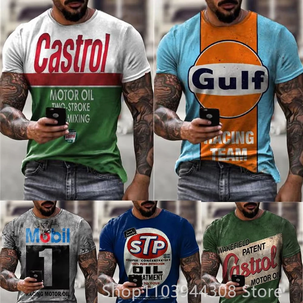 Castrol Men's T-shirt Vintage Classic Oil Casual Short Sleeve Crew Neck Tee Shirts for Men 3D Printed Oversized Man Clothing