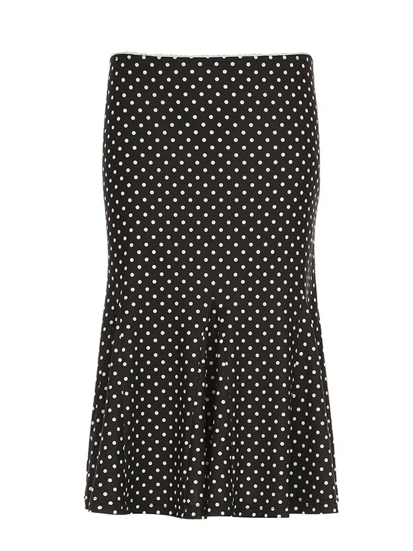

White Polka Dot Low Waist Fi Tail Dr Summer Street Sle A-Line Long Skirt Polyester Fiber Stand Fit Summer New Arrival