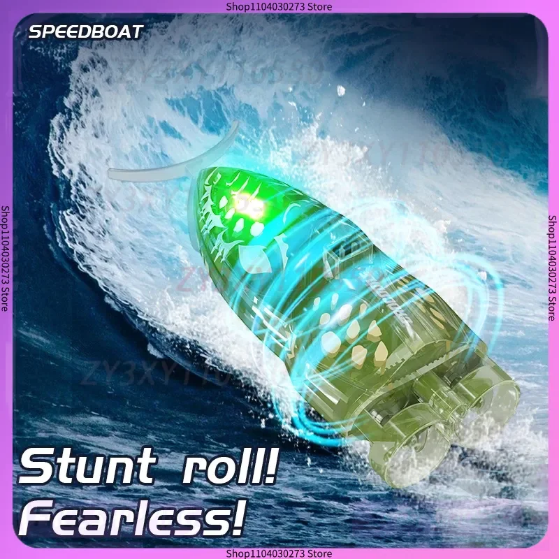 New Mini-remote control boat 2.4G high-speed rotating speedboat swimming pool toy water polo automatically turns back the lights