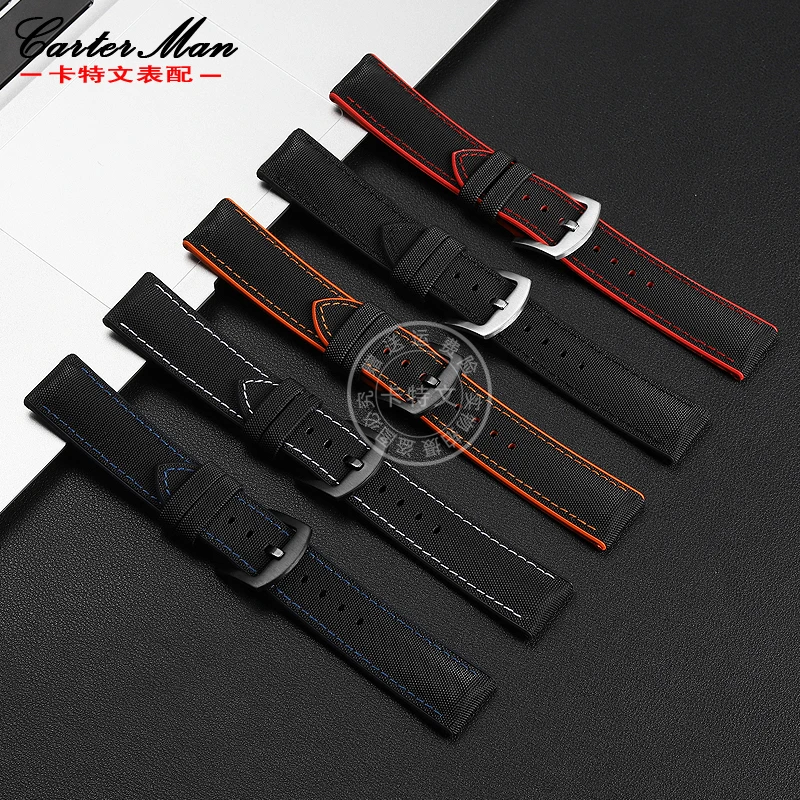 Fiber Silicone Base Wristband for Seagull Wine Bucket Street Fighter Series 6138/6166K Nylon Pattern Base Watch Strap 22mm