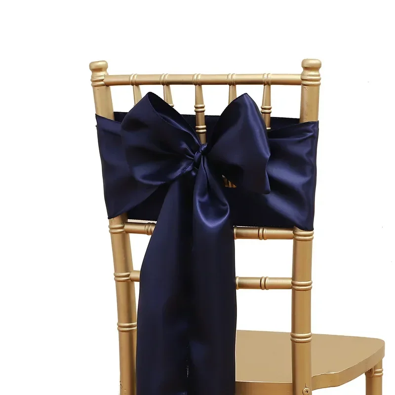 Solid color Chair Cover Bow Tie Tie Hotel Wedding Banquet Upscale Chair Back Flower Decoration Chair Back Elastic Satin Ribbon