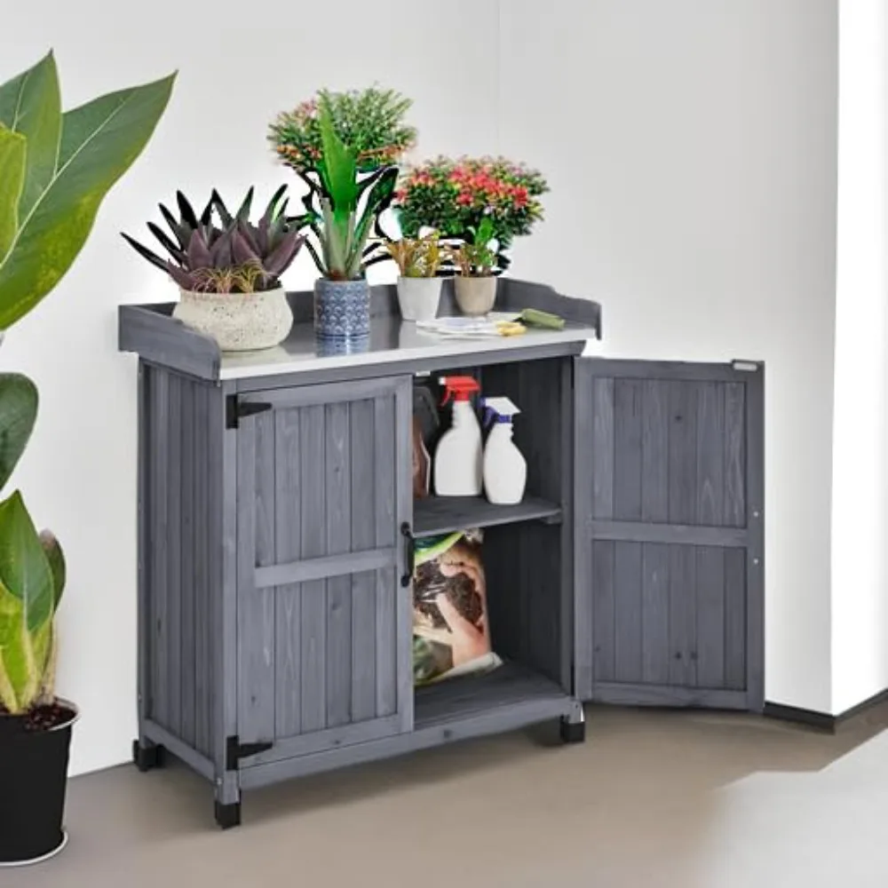 

Garden Potting Bench Table, Outdoor Garden Horticultural Wooden Storage Cabinet & Solid Wood Planting Work Bench, Customized