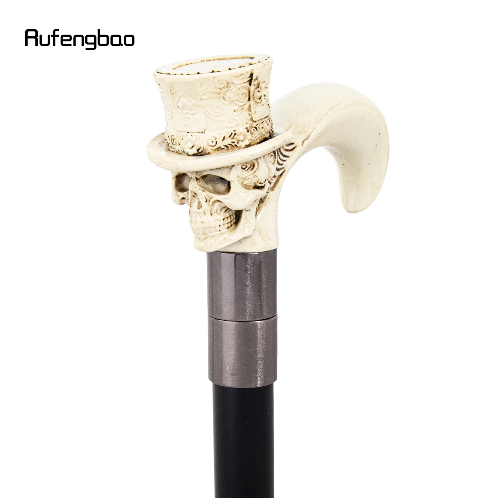 White Love Hat Skull Head Long Handle Walking Cane Fashion Cane Decorative Cane Halloween for Cosplay Parties Walking Stick 93cm