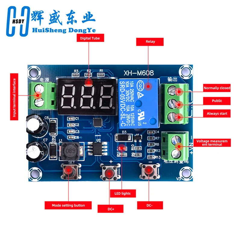 XH-M608 Battery Load Discharge Module DC 6-40V Integrated Voltmeter Undervoltage Overvoltage Protection Timing Dischargein