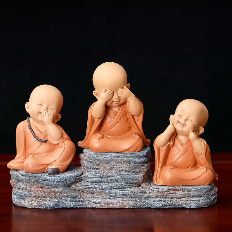 New Resin Little Monk Status Figurine Religion Buddha Crafts Desk Miniatures Ornaments Accessories Home Decor Car Decoration