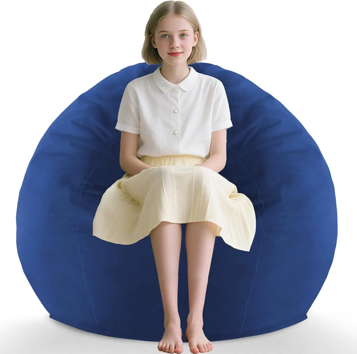 

Comfy Memory Foam Bean Bag Chair with Removable Velvet Cover, Teardrop Design for Living Room - Dark Blue