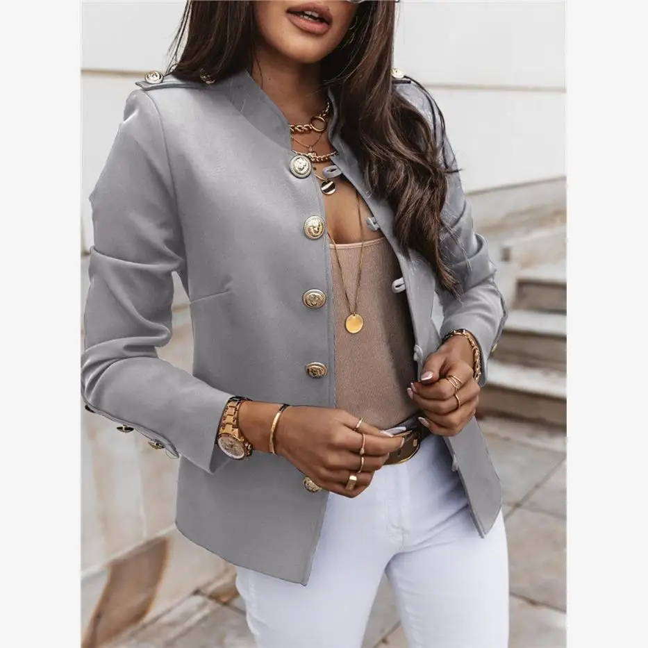 

Slim Fit ort Jaet with Long Sves Women's Coat Button Detail Regular Sve Length round Ne Pure Color Commute Sle