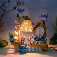 Disney Stitch LED Night Light Lilo & Stitch Wooden Sailboat Music Box Clock Lamp Desk Ornaments Creative Home Decoration