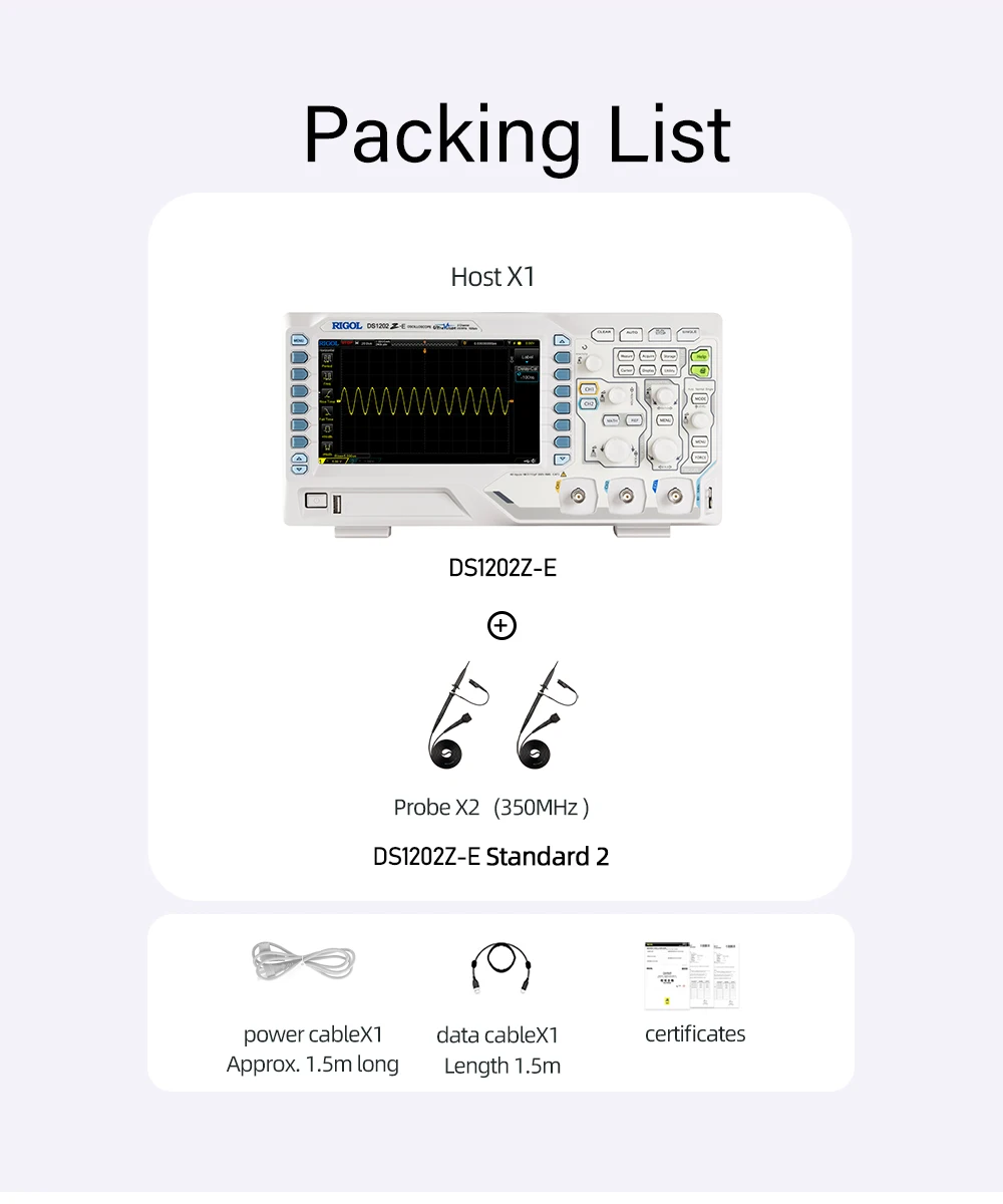RIGOL DS1102Z-E/DS1202Z-E Digital Oscilloscope 100-200MHz,1G Sa/s,24Mpts,2CH,Support RS232/UART,I2C,SPI