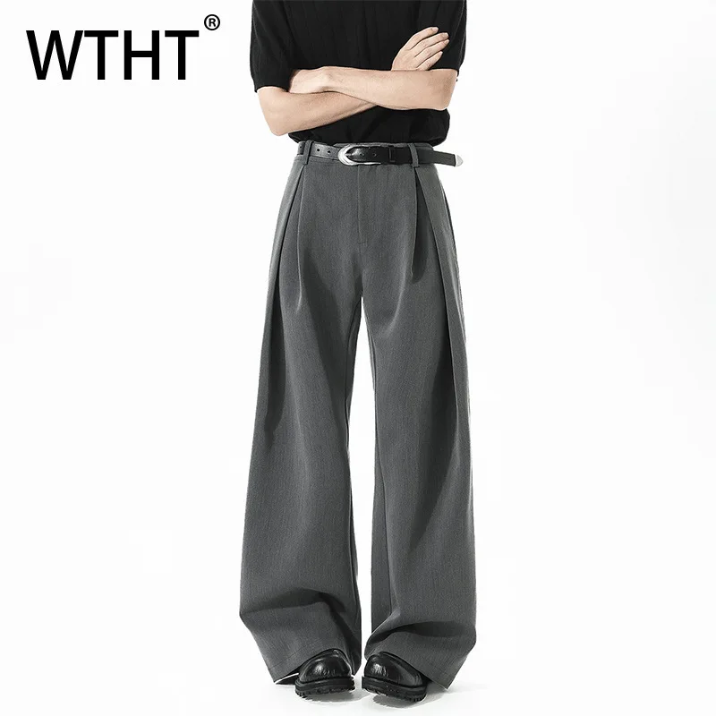 

WTHT Fashion 2025 Summer Men's Solid Color Straight Loose Blazer Pants Trendy American Style Casual Wide Leg Trouser Male 2A1146